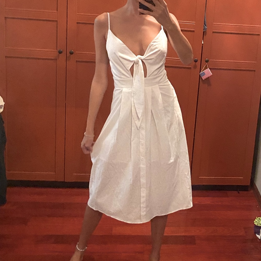 Tie front white midi dress